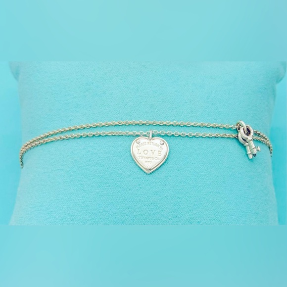 Tiffany & Co SS RTL Return to Love Double Strand Mini Heart Lock & Key Bracelet - Picture 1 of 9